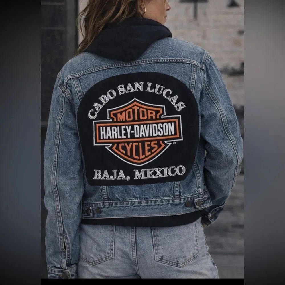 Vintage Levi Harley Davidson Reworked Upcycled Trucker Denim Jean Jacket